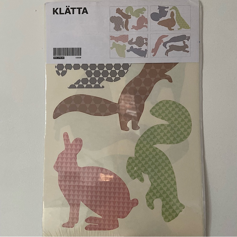 IKEA KLATTA Wall Decals Stickers Animals 4 Sheets Green Pink Brown 14 total